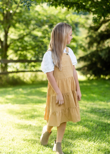 Girls Mustard Corduroy Tiered Overall Dress Girls Hayden Los Angeles