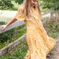 Girls Mustard Floral Smocked Short Sleeve Tiered Midi Dress Girls Hayden Los Angeles