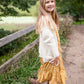 Girls Mustard Floral Smocked Short Sleeve Tiered Midi Dress Girls Hayden Los Angeles