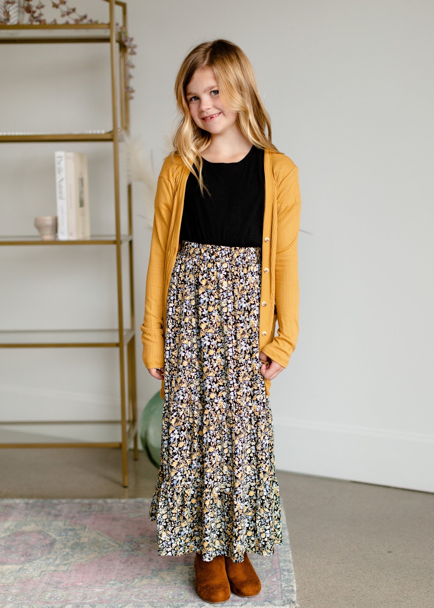Girls Mustard Ribbed V-Neck Button Front Pocket Long Cardigan - FINAL SALE Girls Woodmouse & Thistle