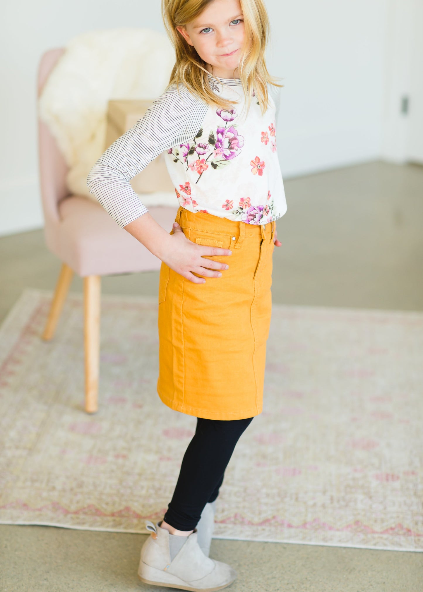 Girls Mustard Stretch Waist Denim Skirt - FINAL SALE Skirts