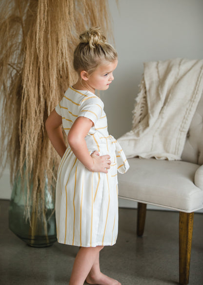 Girls Mustard Striped Button Front Midi Dress - FINAL SALE Dresses