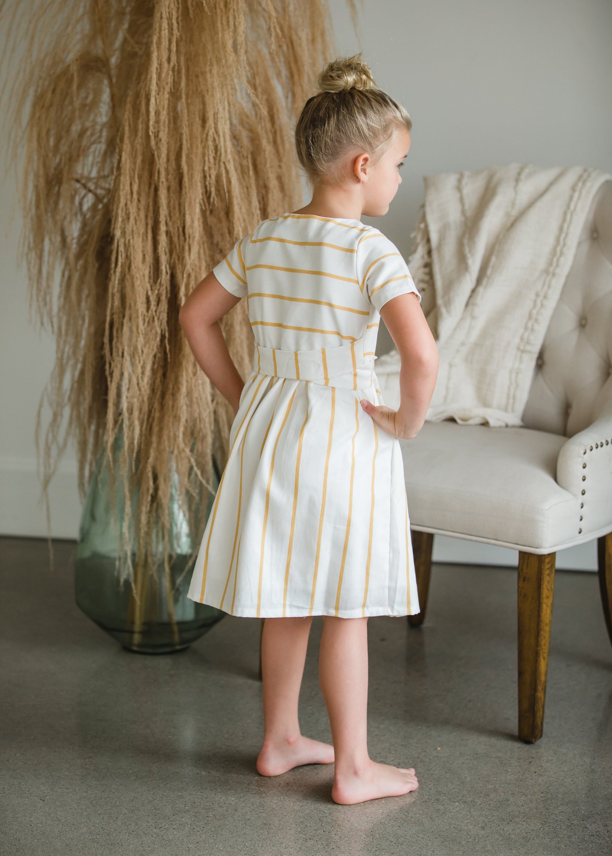 Girls Mustard Striped Button Front Midi Dress - FINAL SALE Dresses