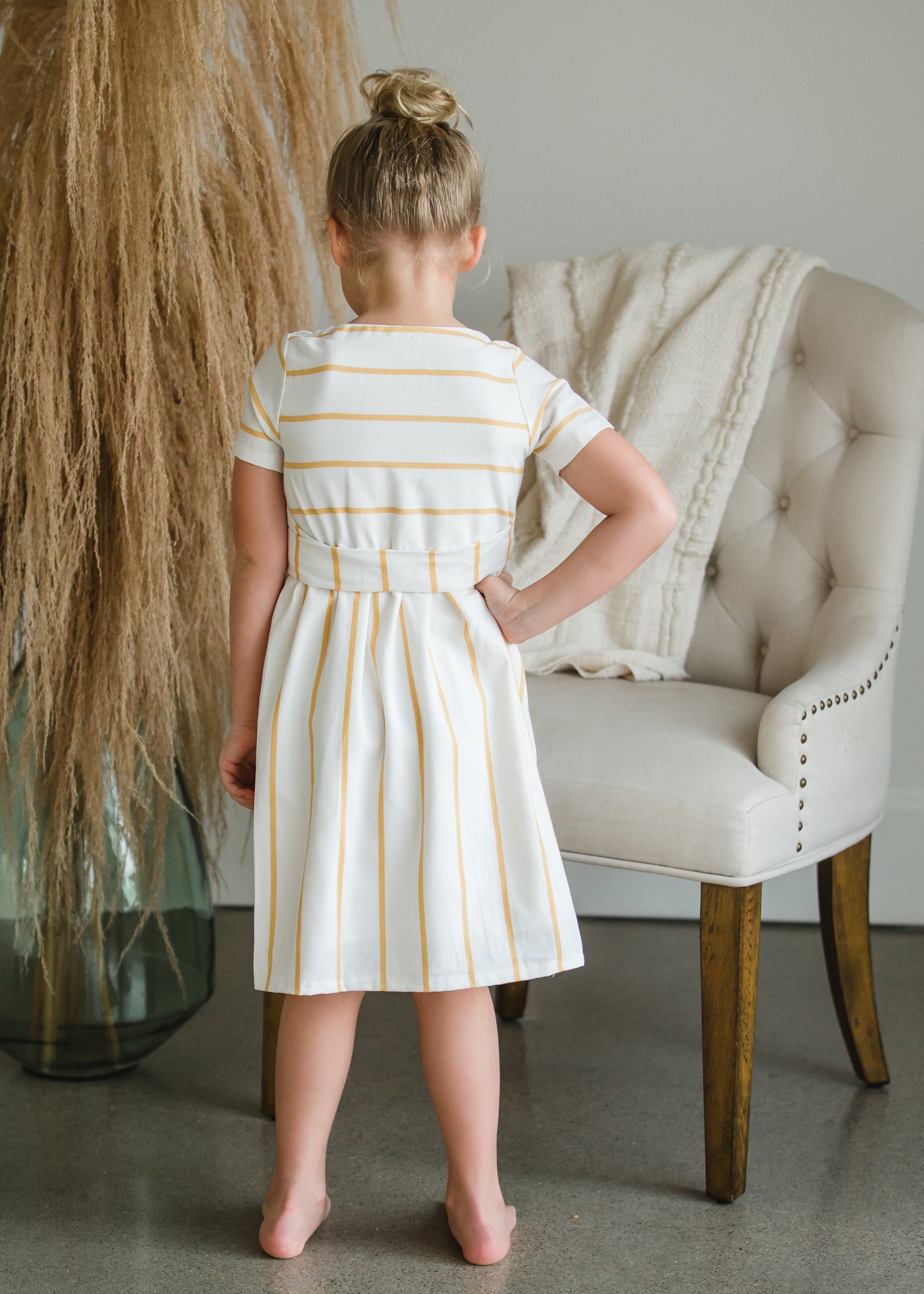 Girls Mustard Striped Button Front Midi Dress - FINAL SALE Dresses