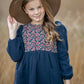 Girls Navy Embroidered Top Flower Dress Girls