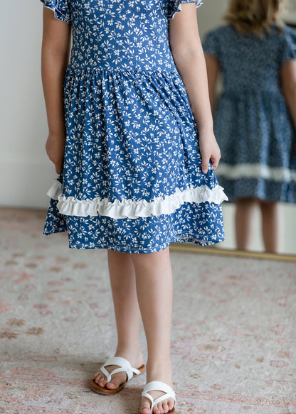Girls Olivia Blue Floral Dress Girls Woodmouse & Thistle