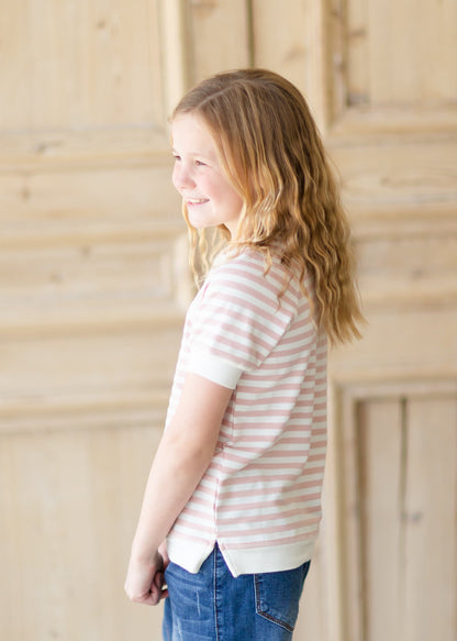 Girls Pink and White Basic Striped Top - FINAL SALE Girls