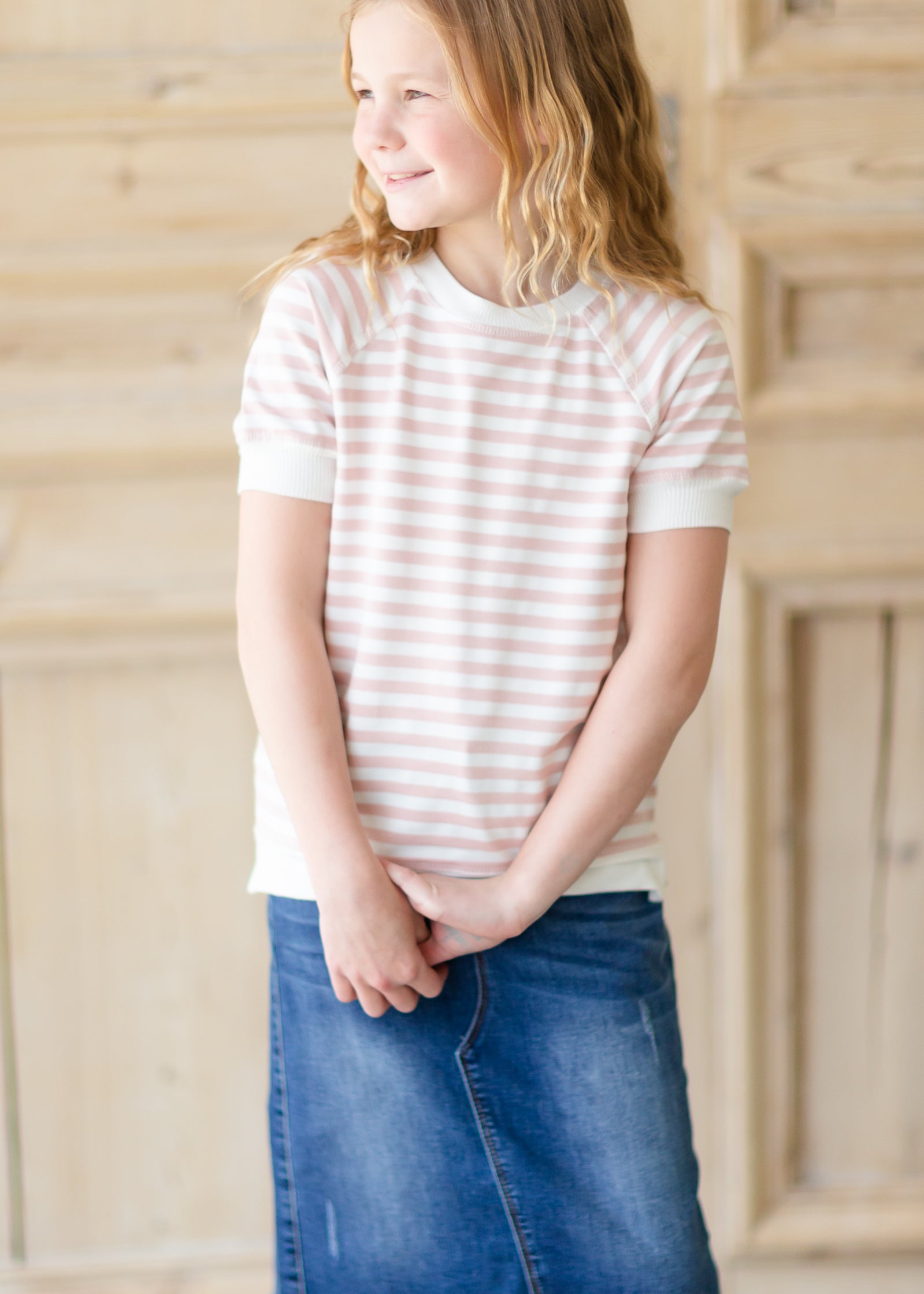 Girls Pink and White Basic Striped Top - FINAL SALE Girls