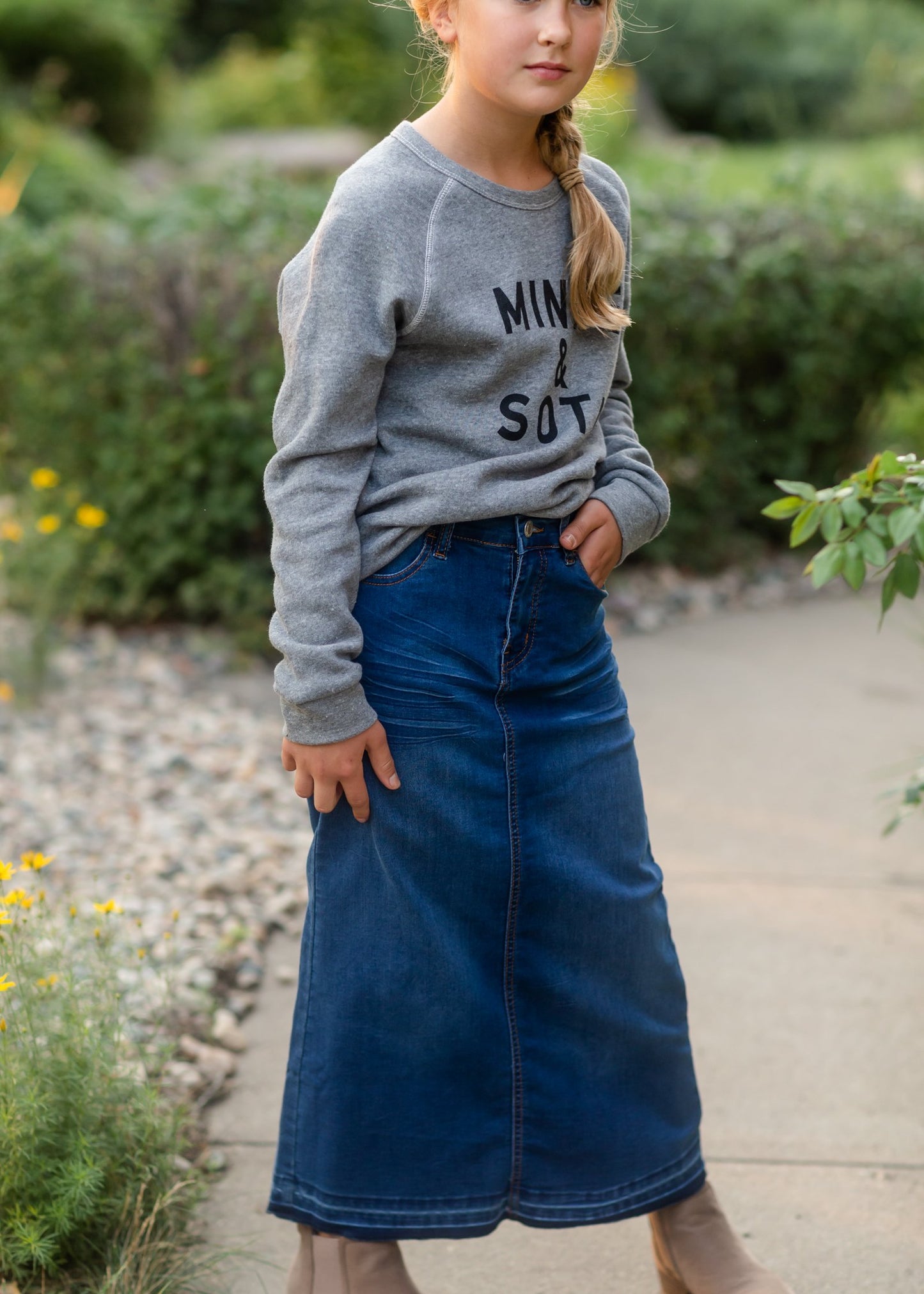Girls Raw Hem Long Denim Skirt Skirts Be Girl