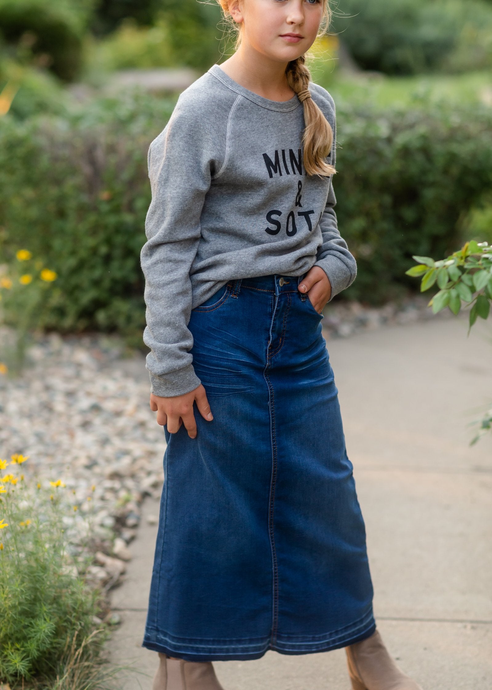 Girls Raw Hem Long Denim Skirt Skirts Be Girl