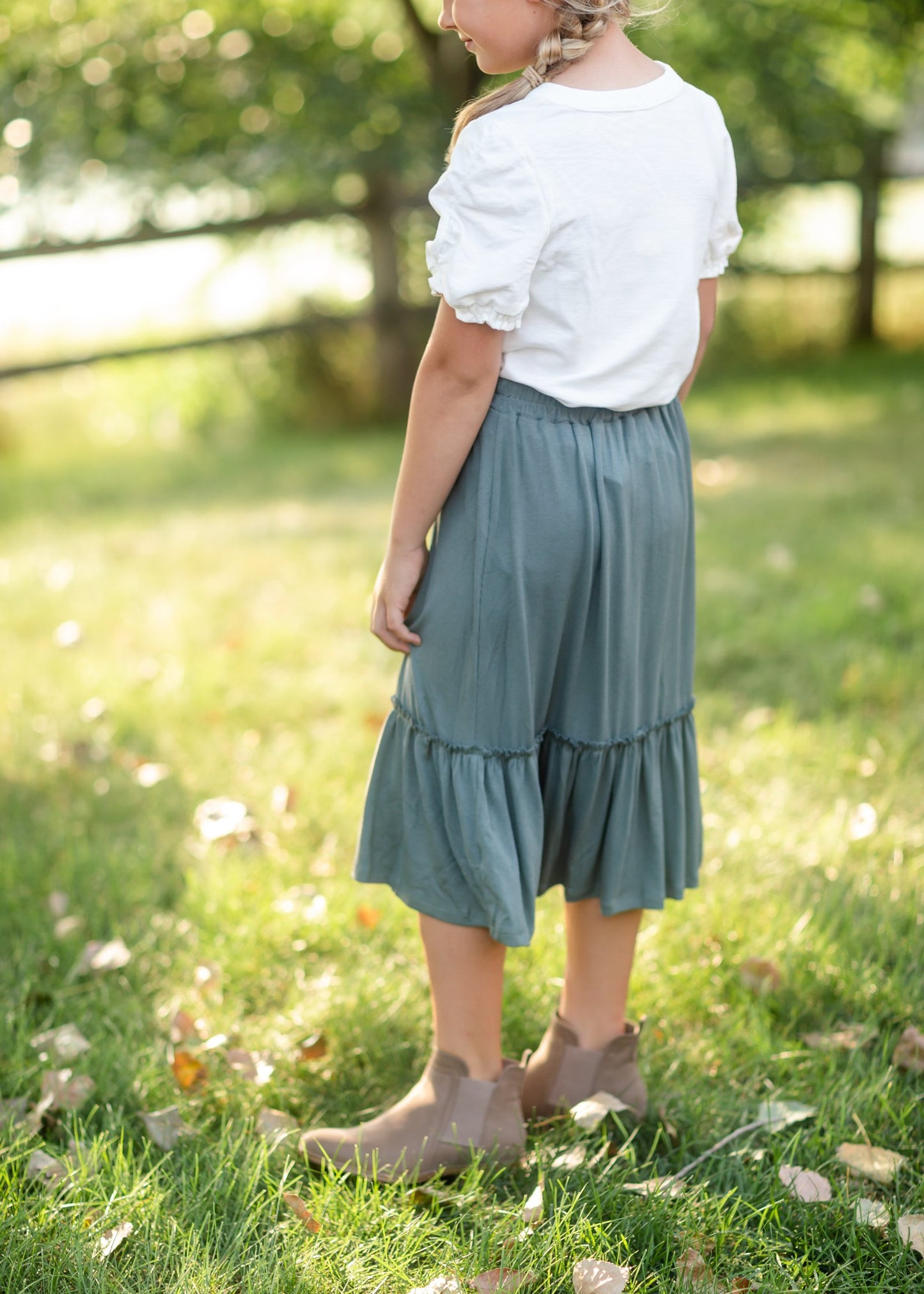 Girls Ruffled Knit Elastic Waist Midi Skirt Skirts Hayden