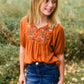 Girls Rust Floral Embroidered Top - FINAL SALE Shirt