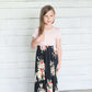Girls Short Sleeve Striped Contrast Floral Print Maxi Dress | Side Pockets Girls