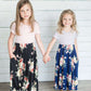 Girls Short Sleeve Striped Contrast Floral Print Maxi Dress | Side Pockets Girls