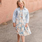 Girls Square Neck Floral Print Midi Dress Girls