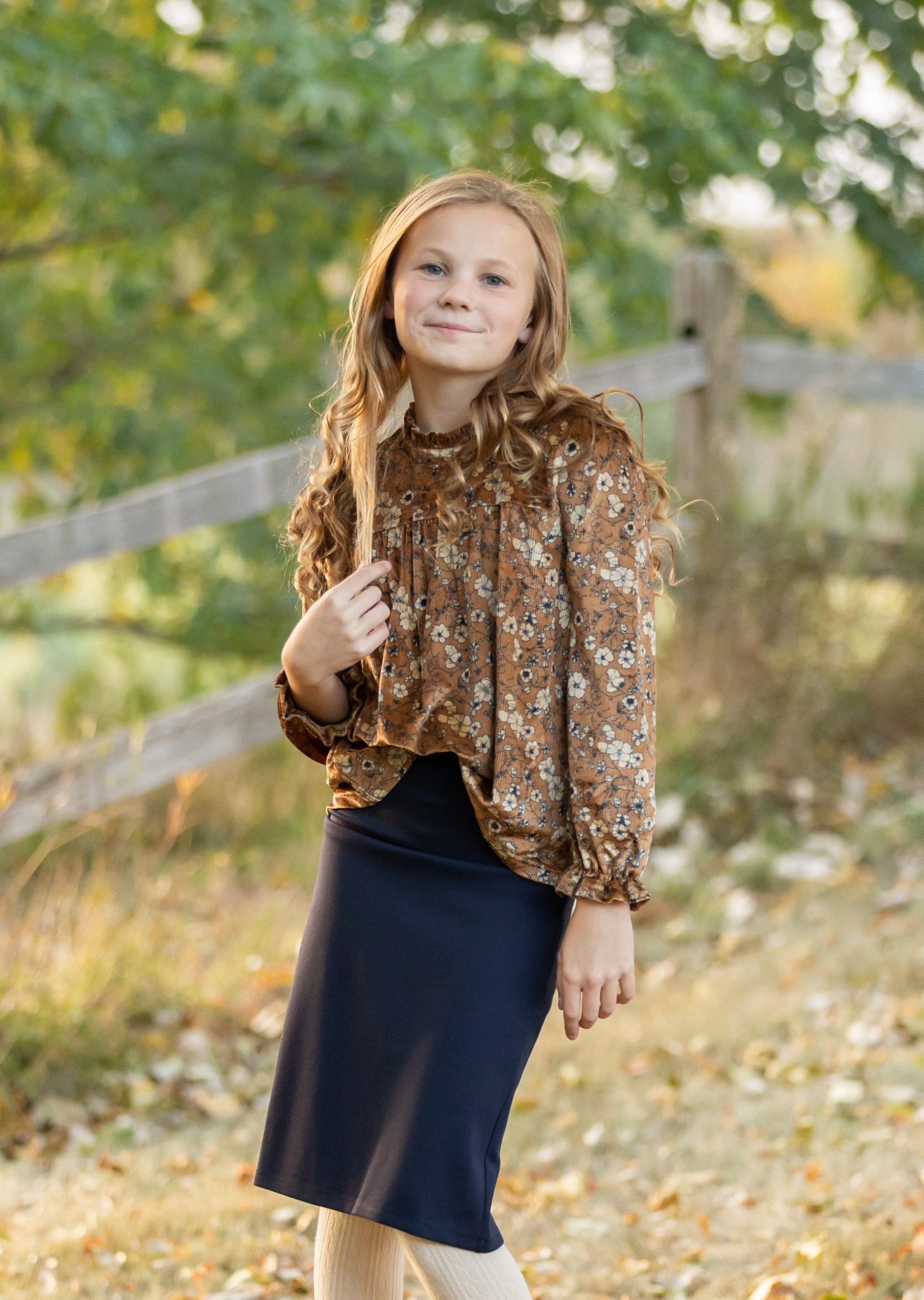 Girls Velvet Long Sleeve Floral Top Girls
