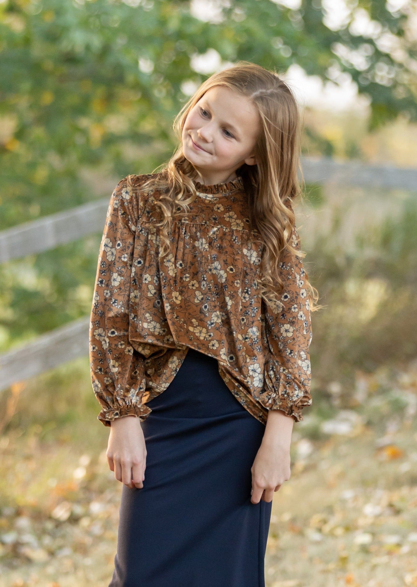 Girls Velvet Long Sleeve Floral Top Girls