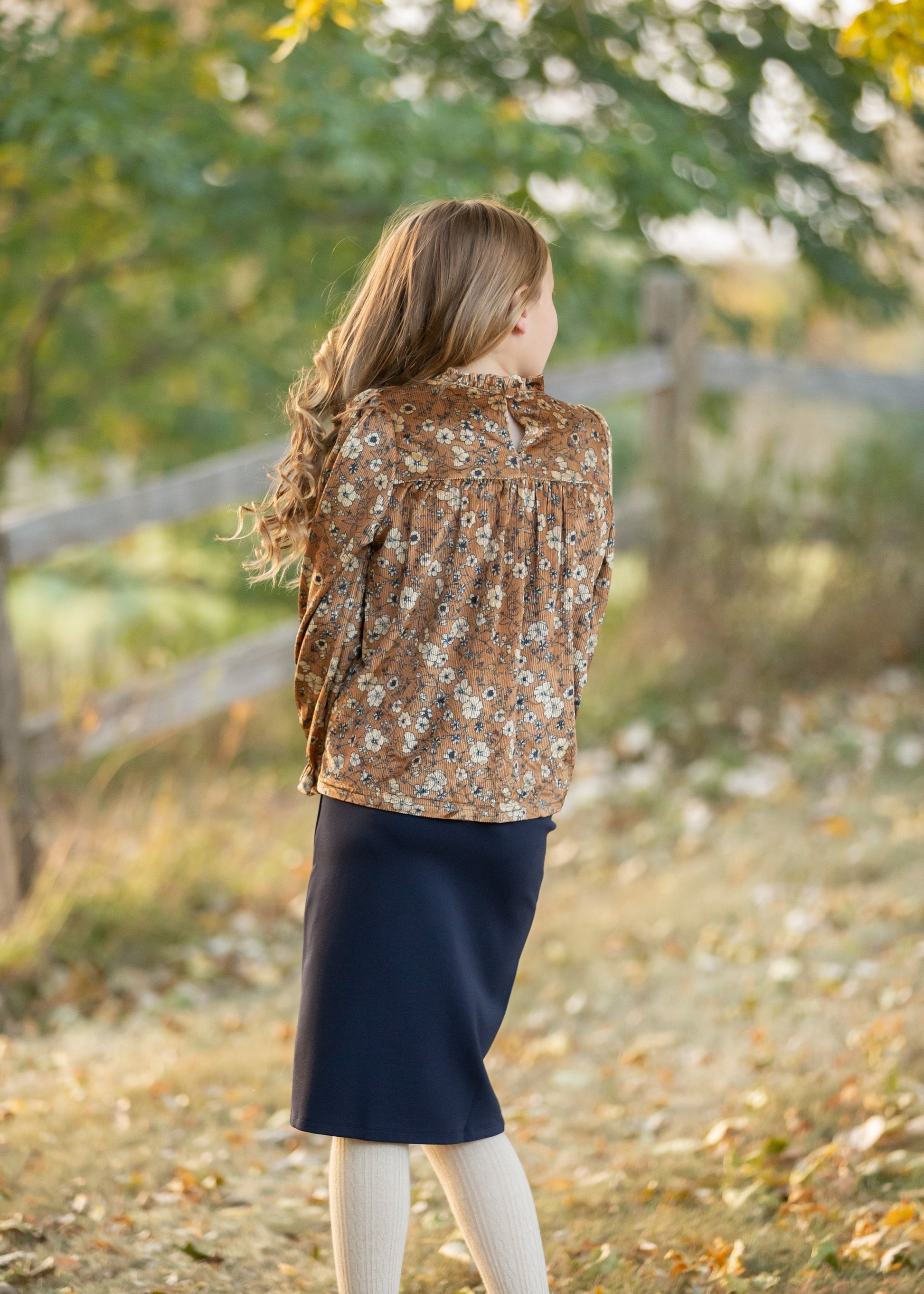 Girls Velvet Long Sleeve Floral Top Girls