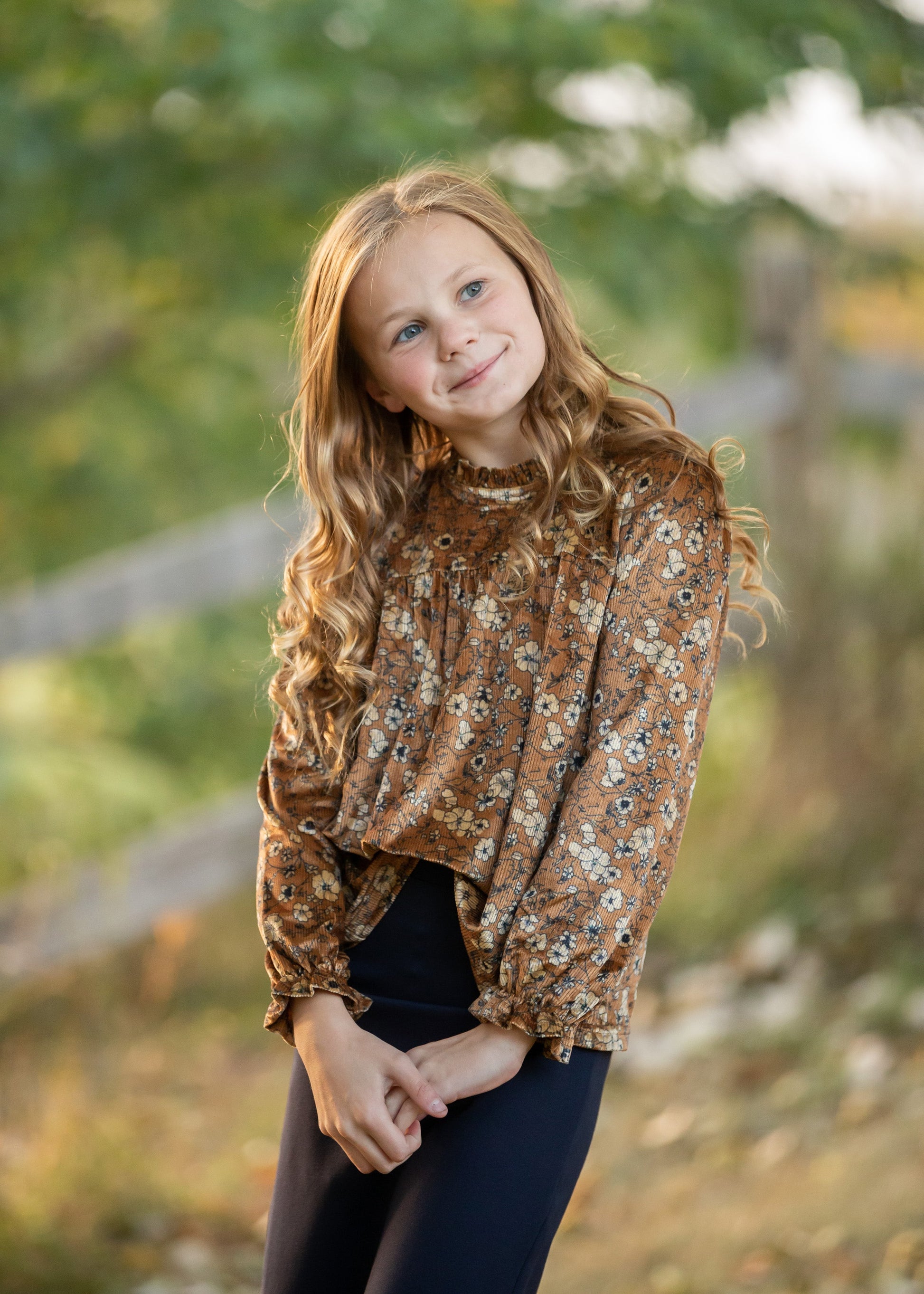 Girls Velvet Long Sleeve Floral Top Girls
