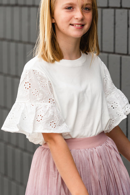 Girls White Lace Short Sleeve Top - FINAL SALE Tops