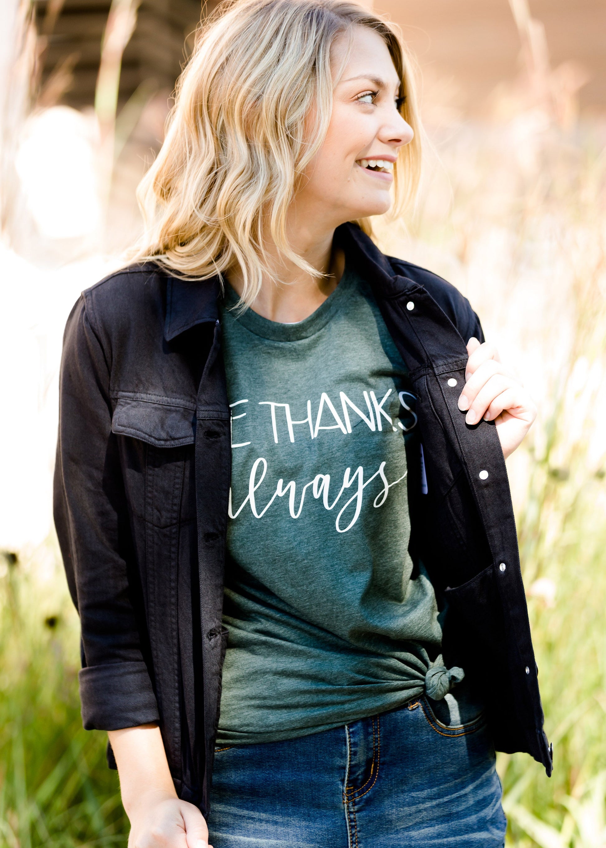 dark green women's give thanks fall graphic tee
