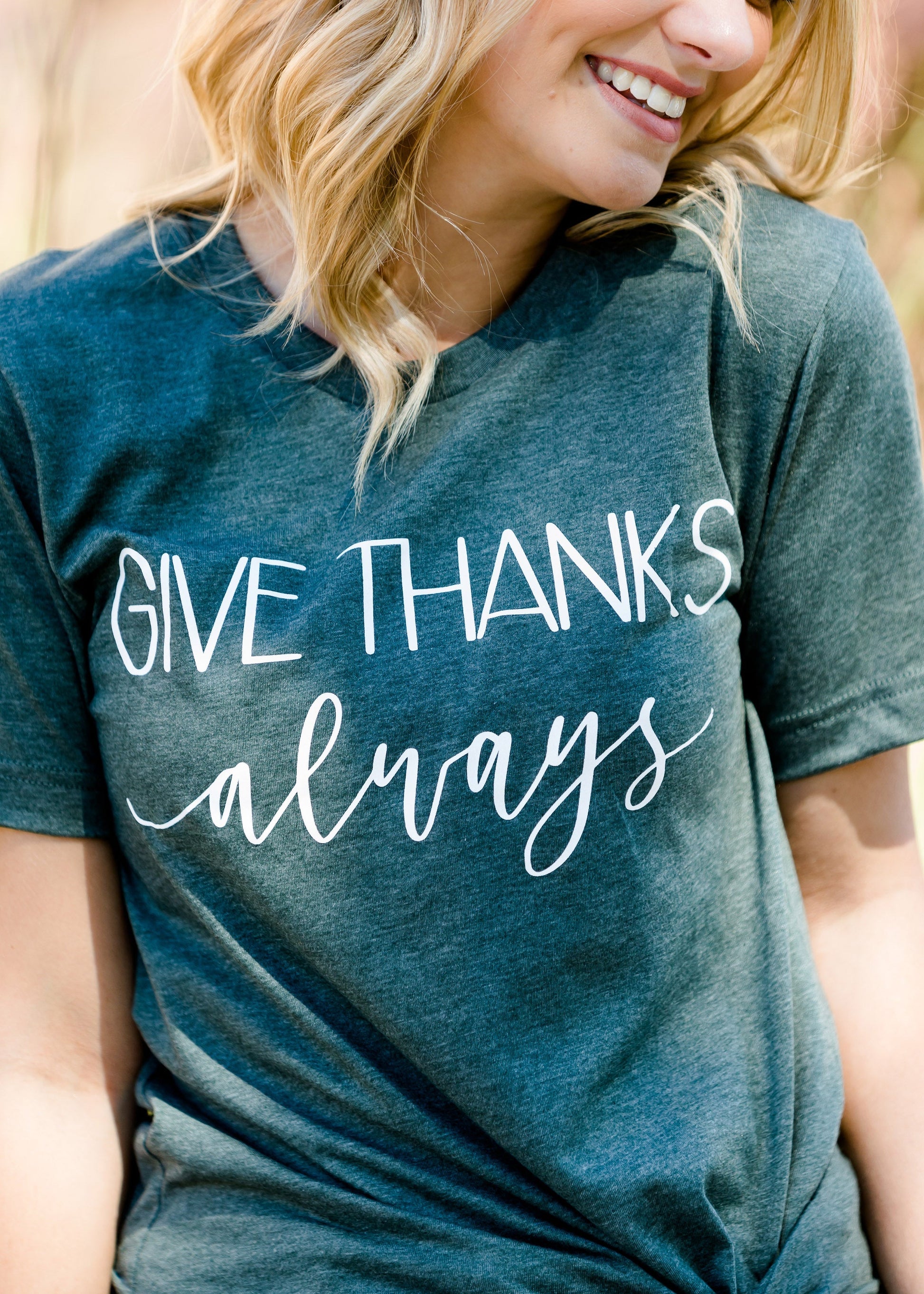 dark green women's give thanks fall graphic tee