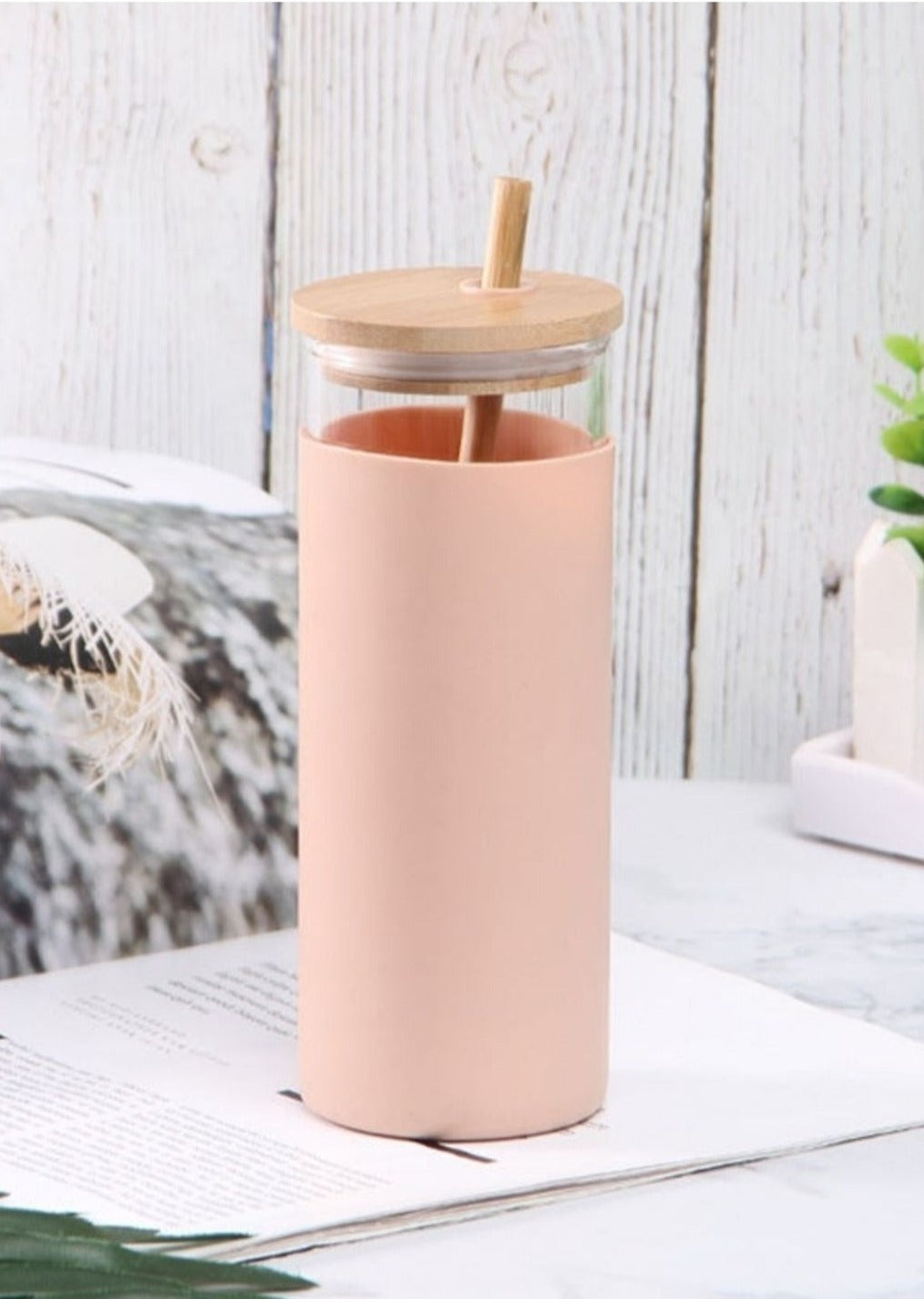 Glass Silicone Tumbler Home & Lifestyle Beauty Stash Peach