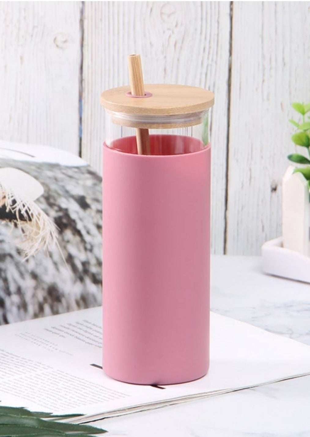 Glass Silicone Tumbler Home & Lifestyle Beauty Stash Pink