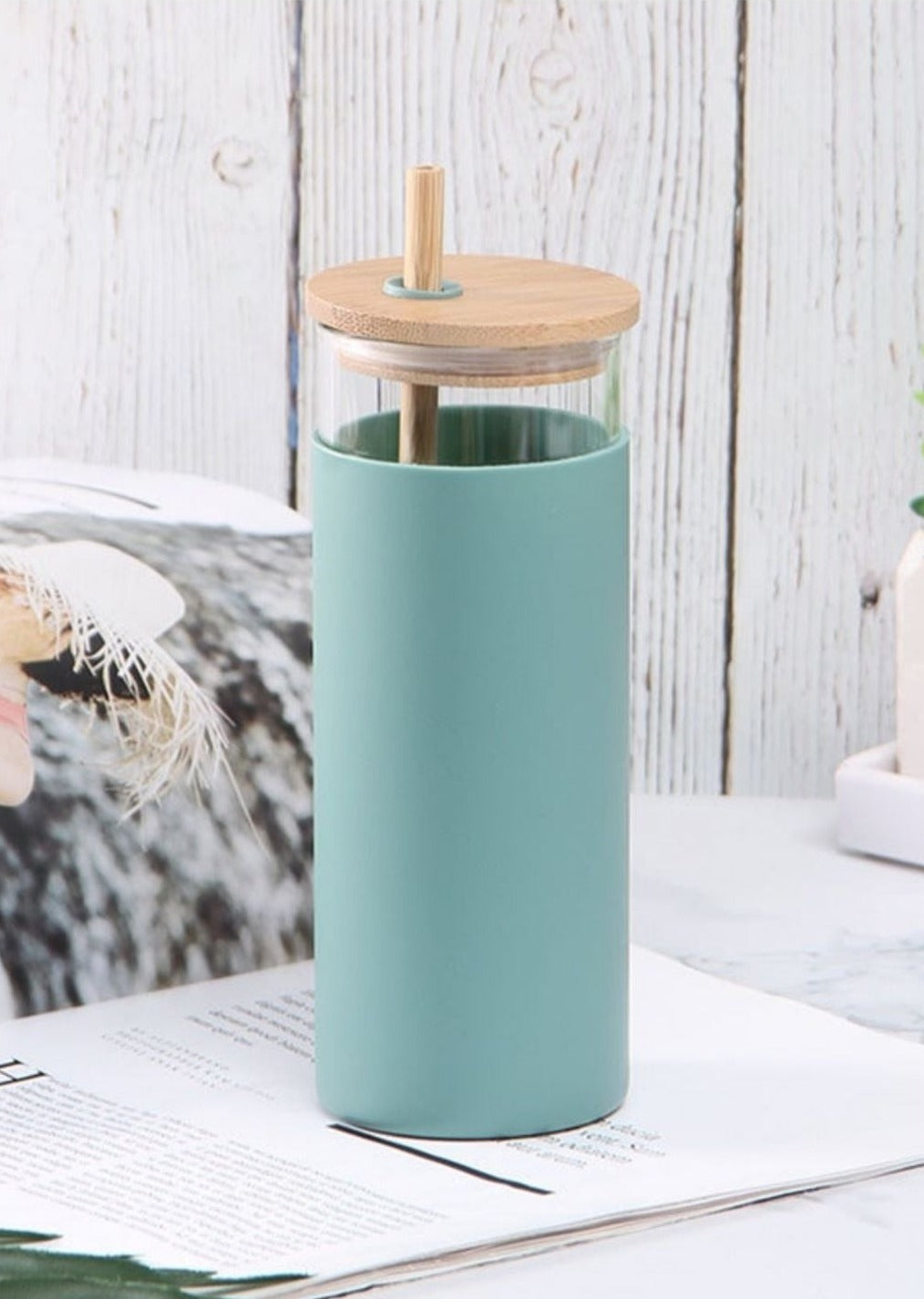 Glass Silicone Tumbler Home & Lifestyle Beauty Stash Teal