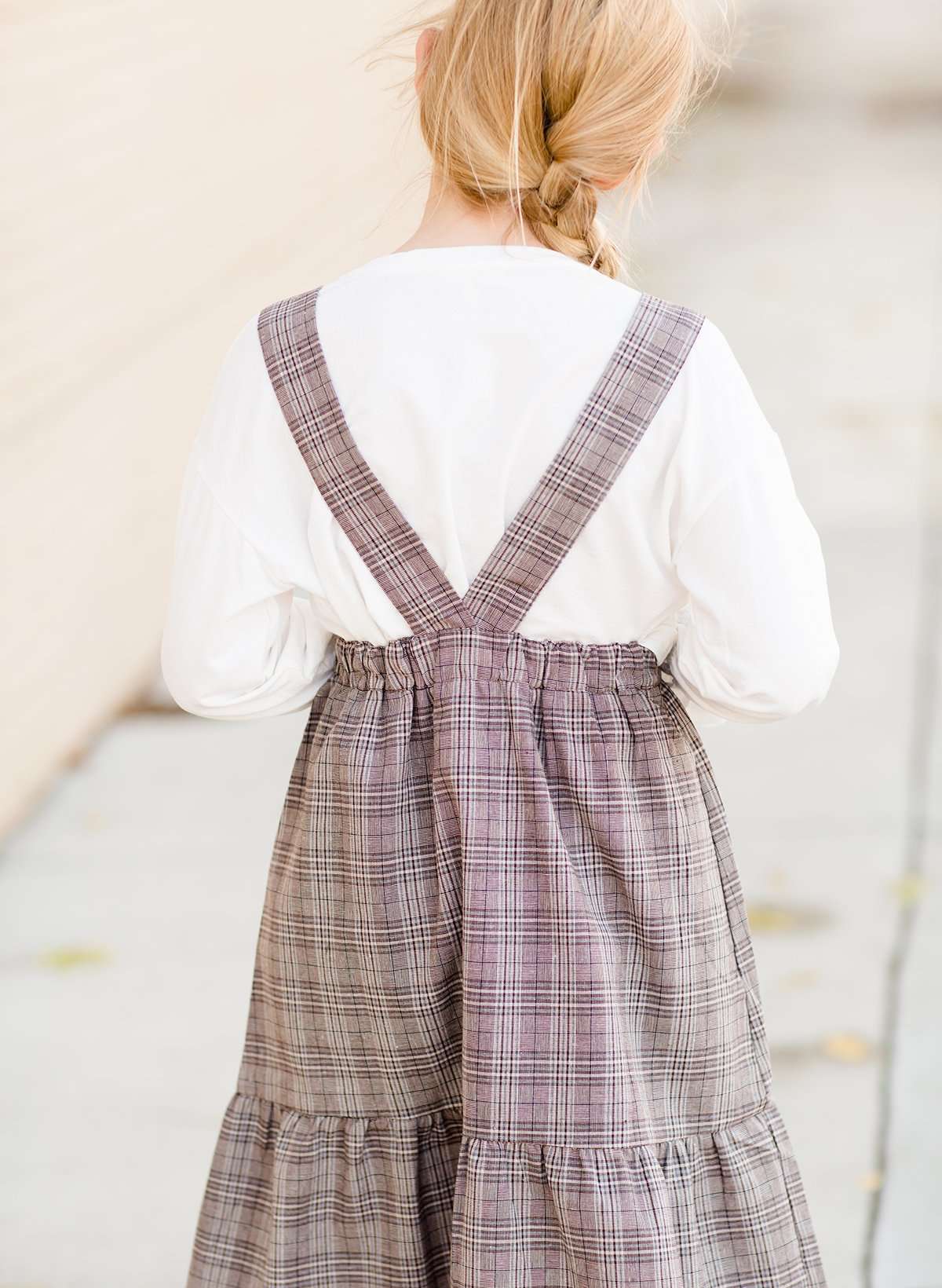 Modest girls and conservative teens brown checkered  overall dress