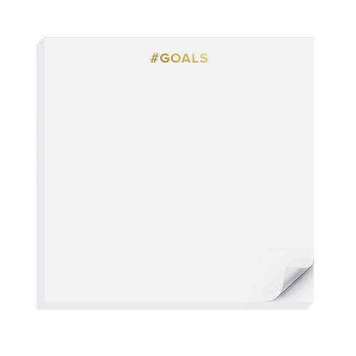 Small goal foil notepad with the hashtag #goals on it.