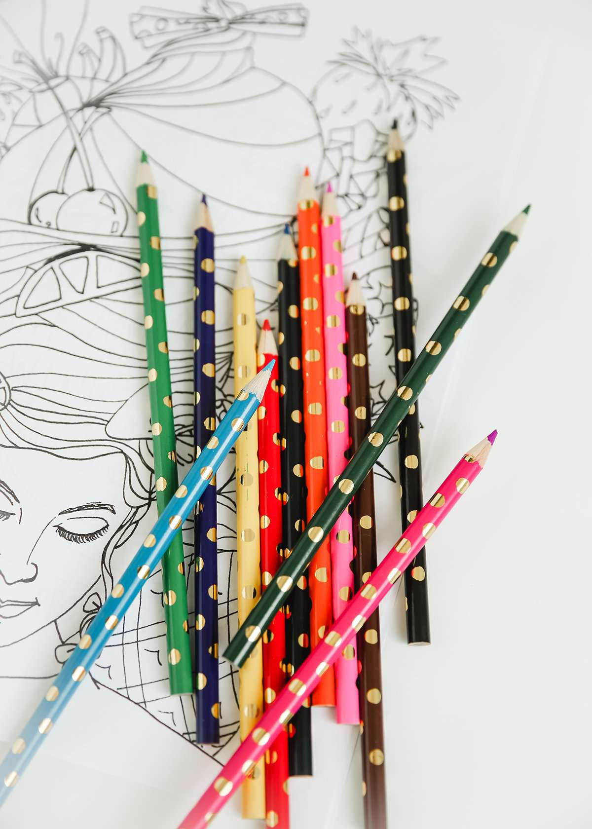 Gold dot detail colored pencils