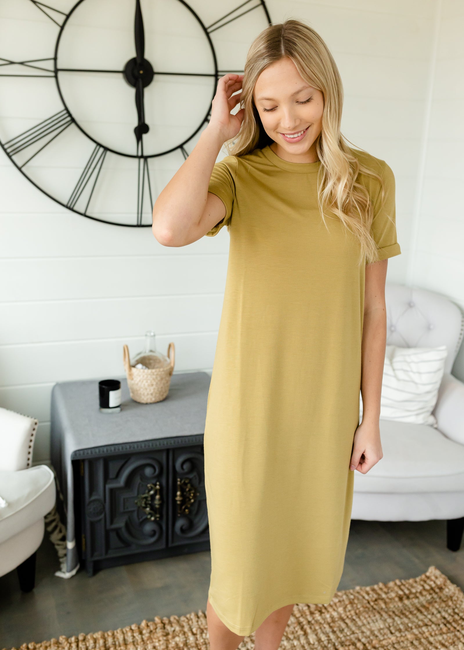 Golden Lime Short Sleeve T-Shirt Dress - FINAL SALE Dresses