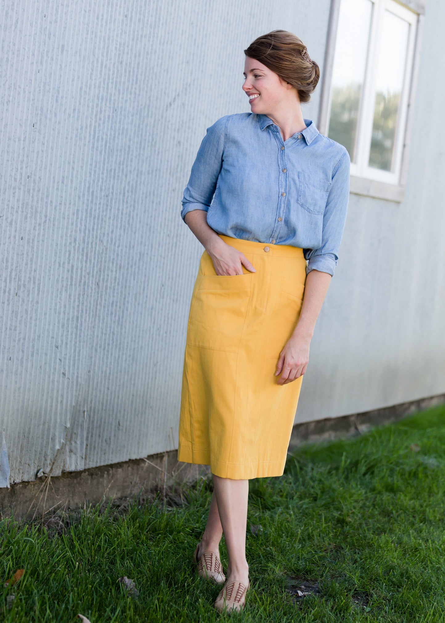 Golden Pocket Front Midi Skirt - FINAL SALE Skirts