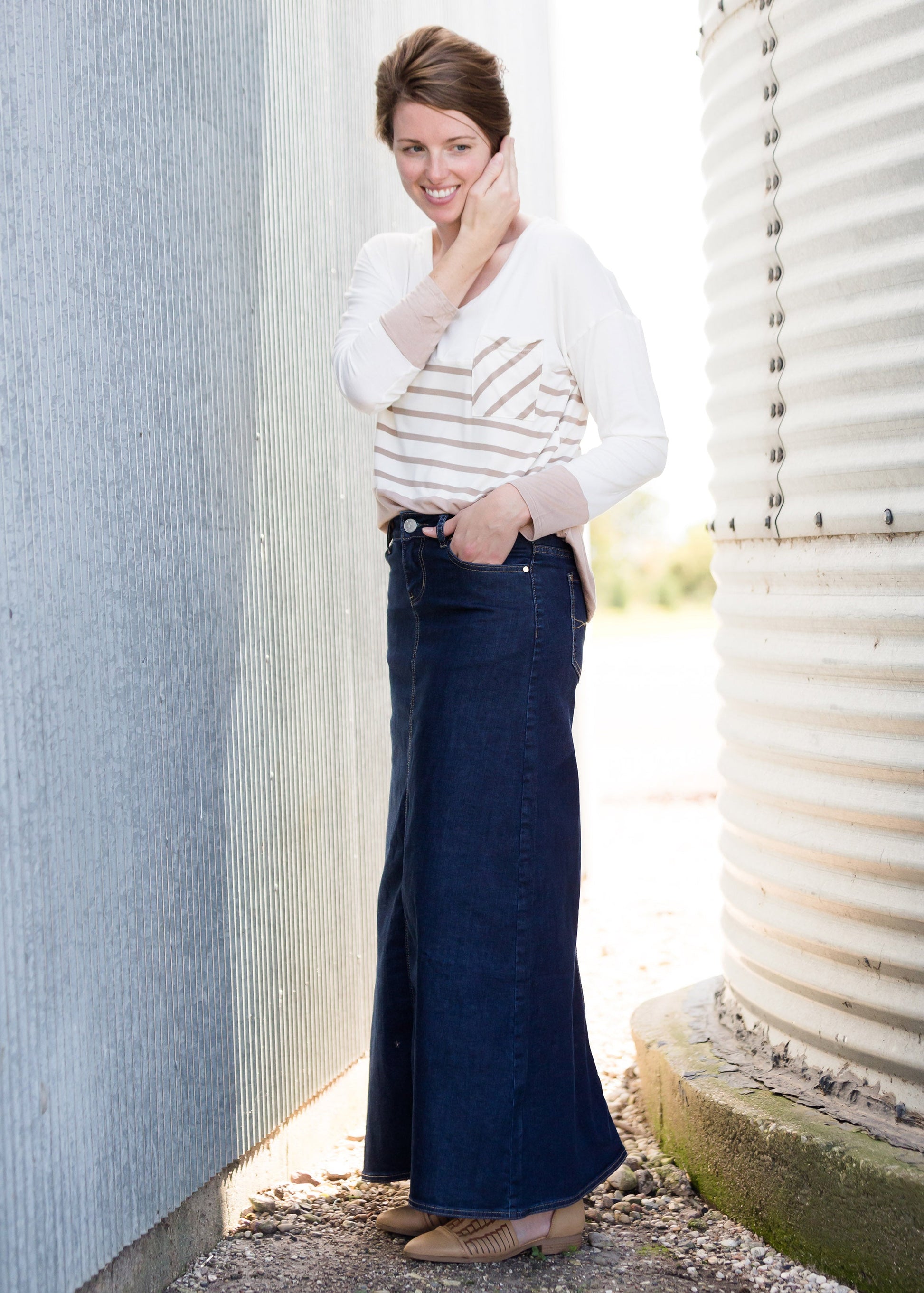 Grace A-Line Long Denim Skirt - FINAL SALE Skirts