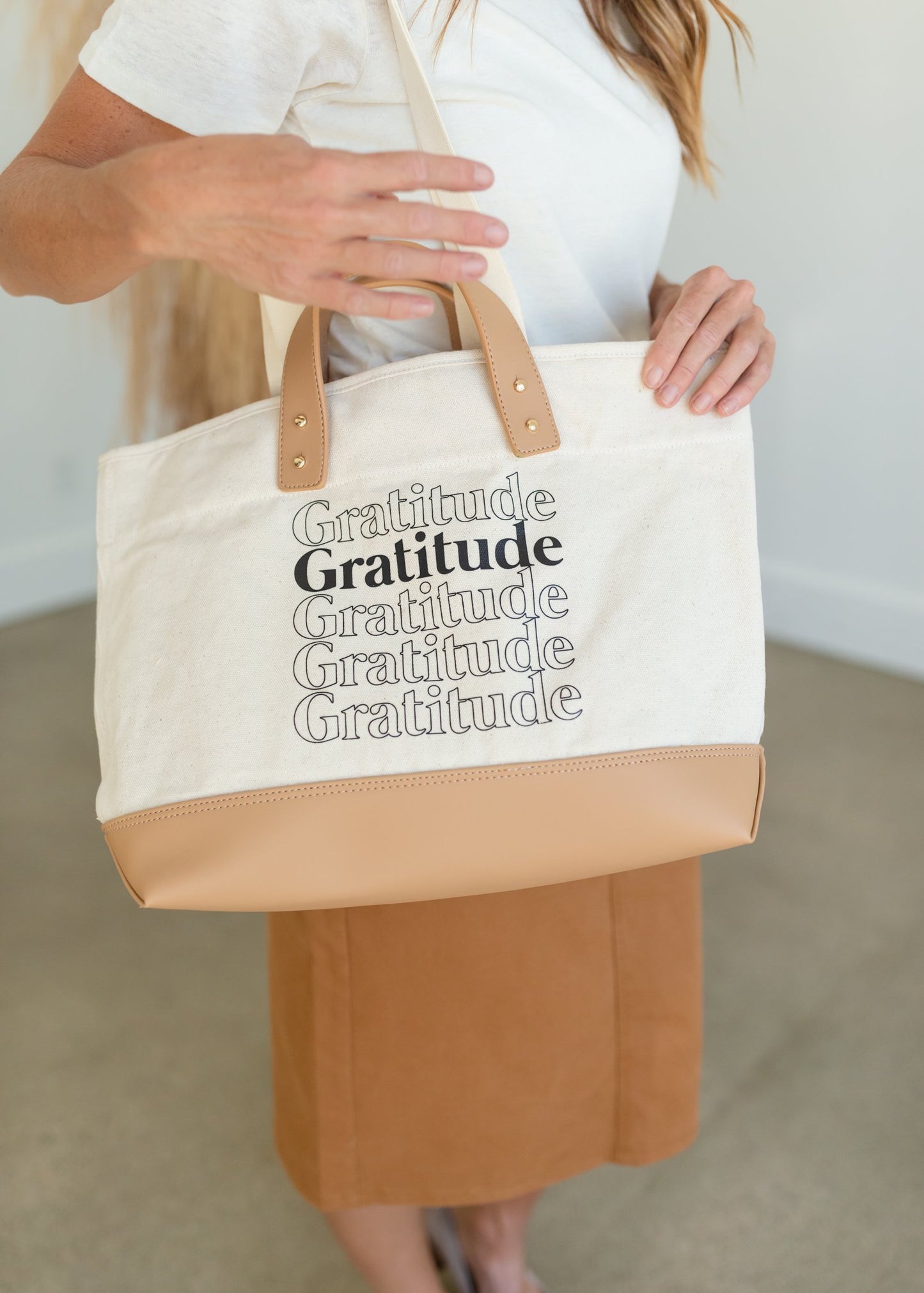 Gratitude Canvas + Faux Leather Tote Bag Accessories Like Dreams