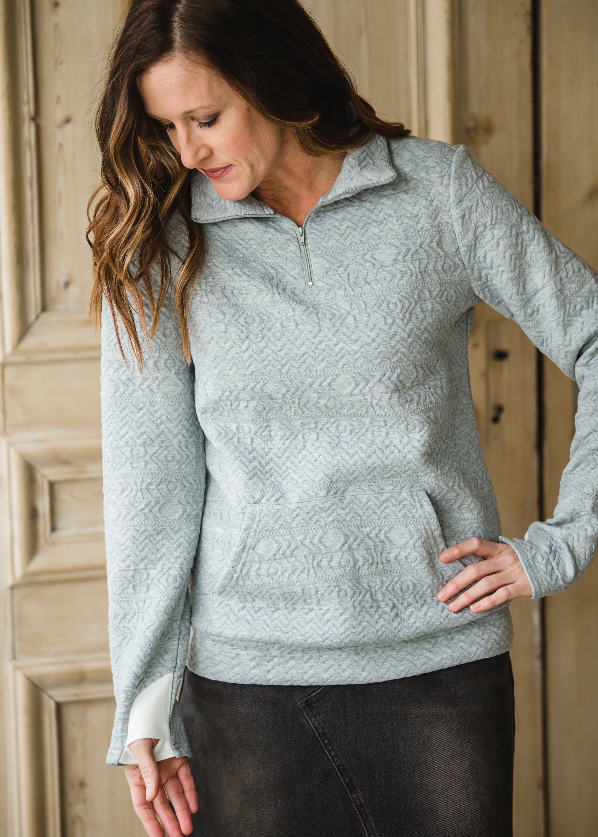 Gray 1/4 Zip Textured Sweater - FINAL SALE Top