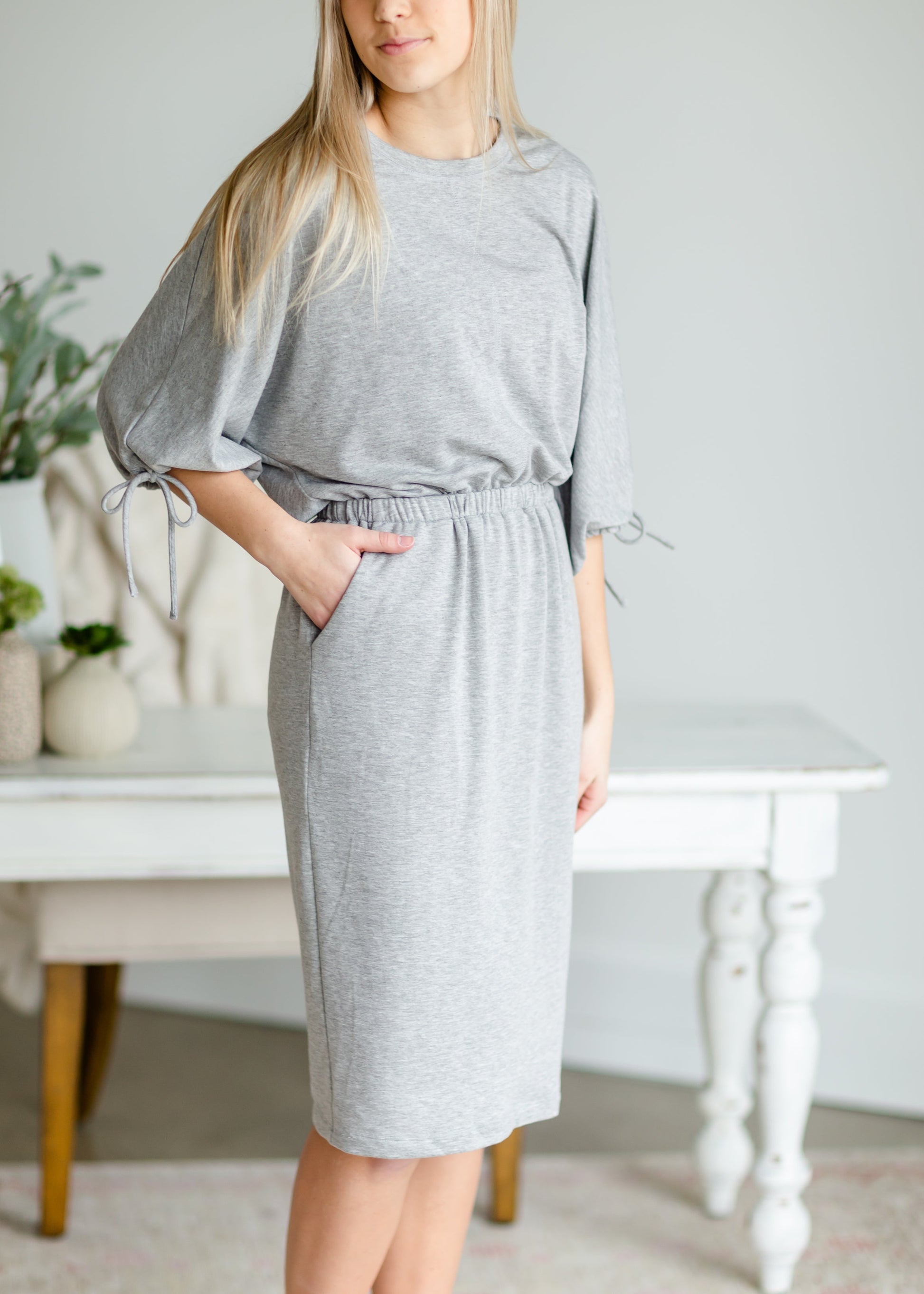 Gray 3/4 Sleeve Casual Midi Dress - FINAL SALE Dresses