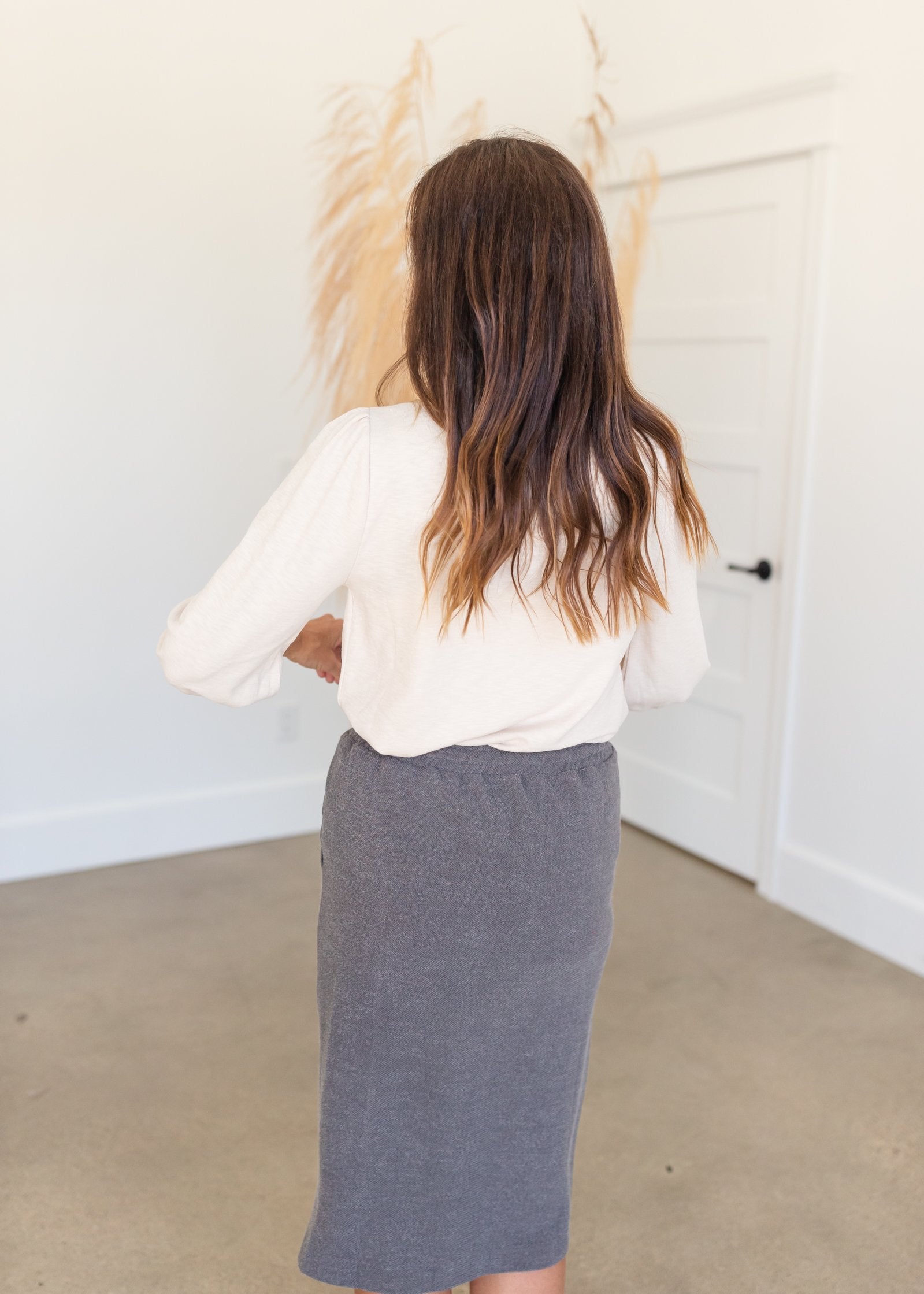 Gray Adjustable Drawstring Pocket Midi Skirt - FINAL SALE