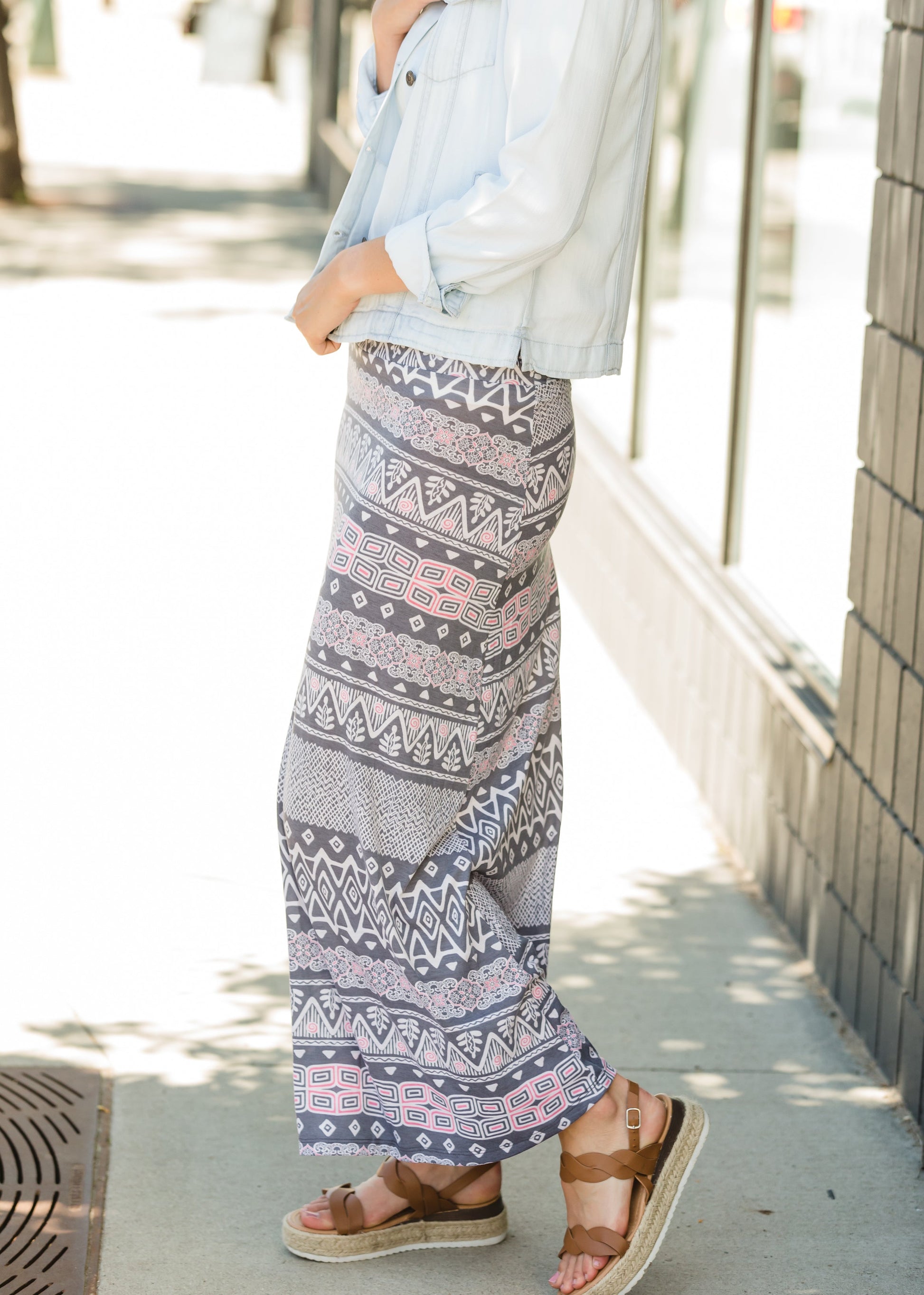 Gray and Pink Geometric Print Maxi Skirt - FINAL SALE Skirts