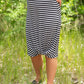 Gray + Black Striped Bottom Knot Midi Dress Dresses