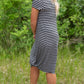 Gray + Black Striped Bottom Knot Midi Dress Dresses