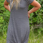 Gray + Black Striped Bottom Knot Midi Dress Dresses