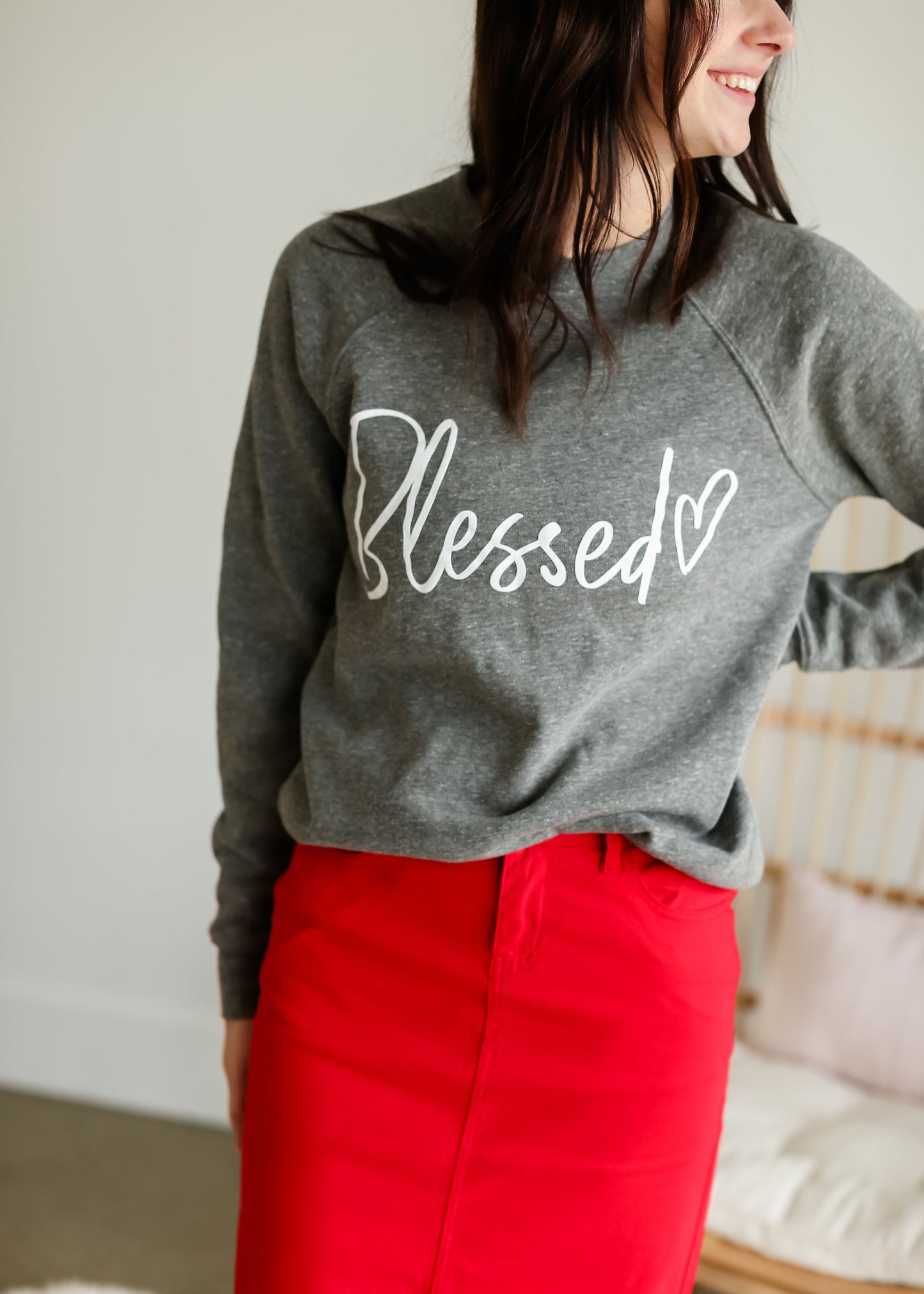 Gray Blessed Heart Sweatshirt Tops