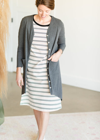 Gray Button Front Long Cardigan - FINAL SALE Tops