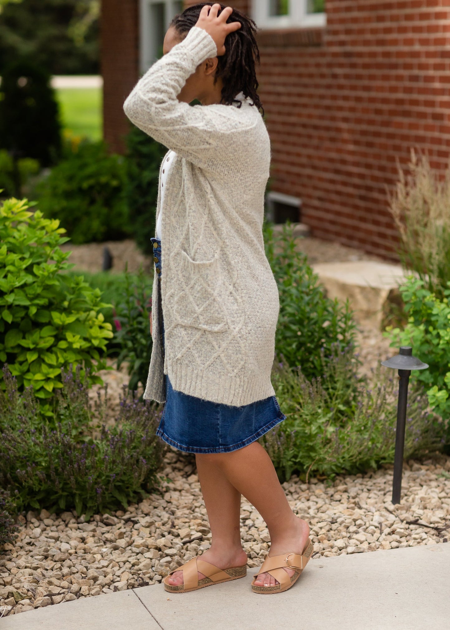 Gray Chunky Cable Knit Cardigan Tops