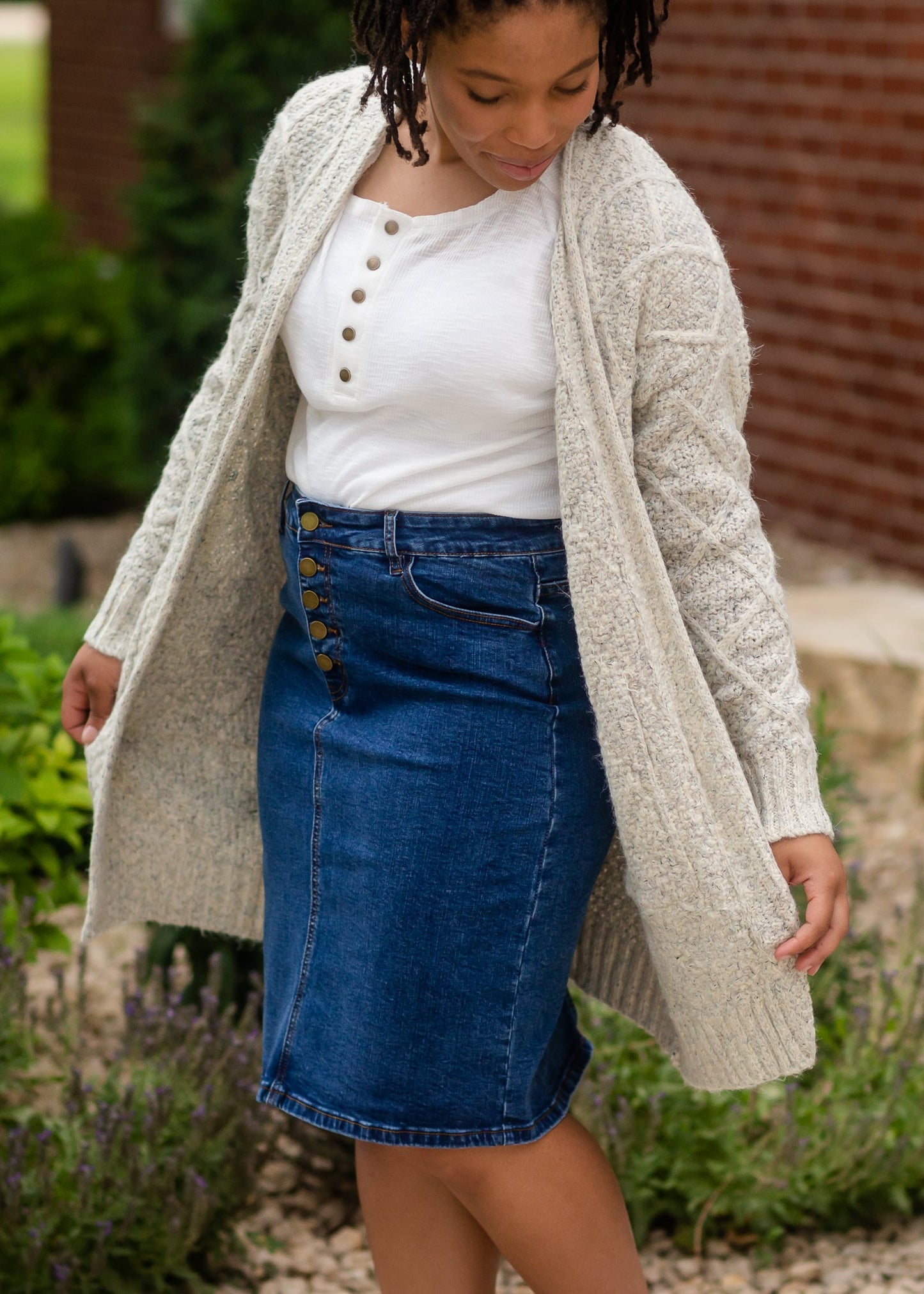 Gray Chunky Cable Knit Cardigan Tops