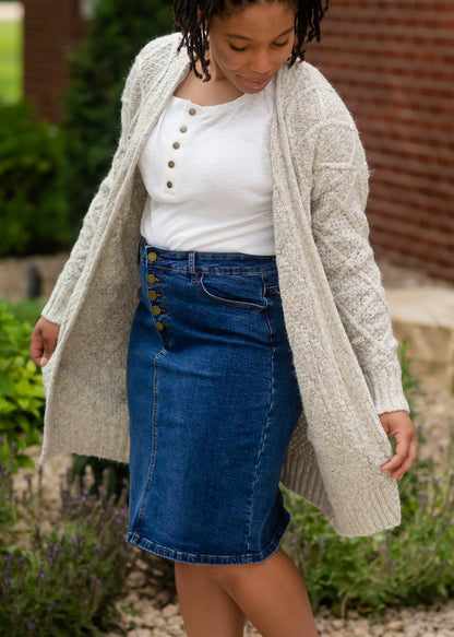 Gray Chunky Cable Knit Cardigan Tops
