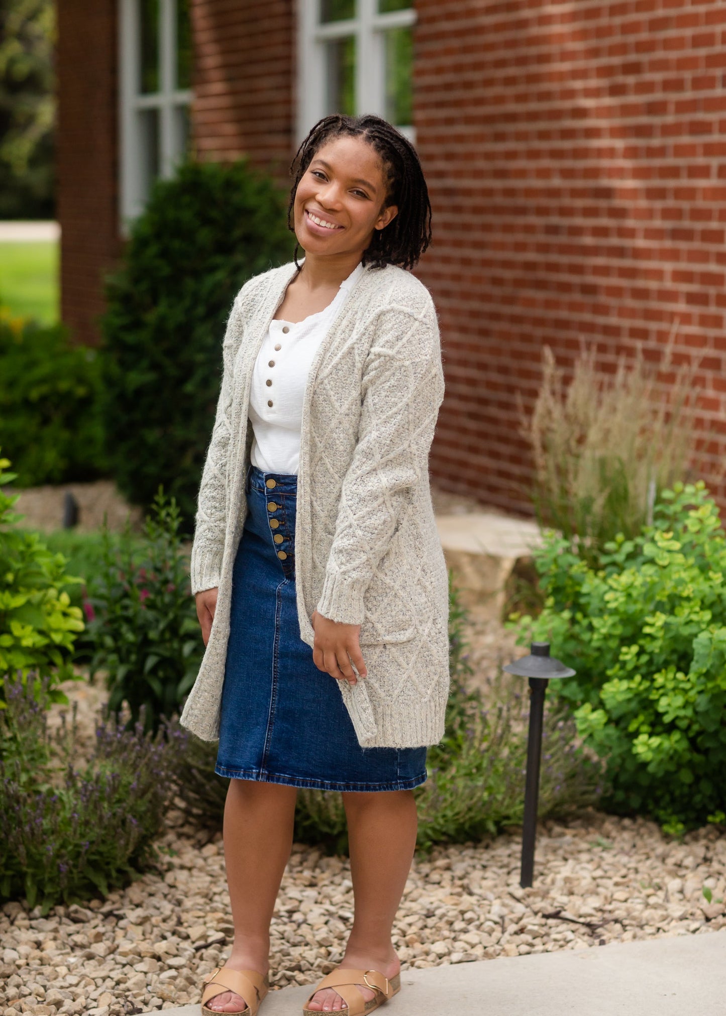 Gray Chunky Cable Knit Cardigan Tops