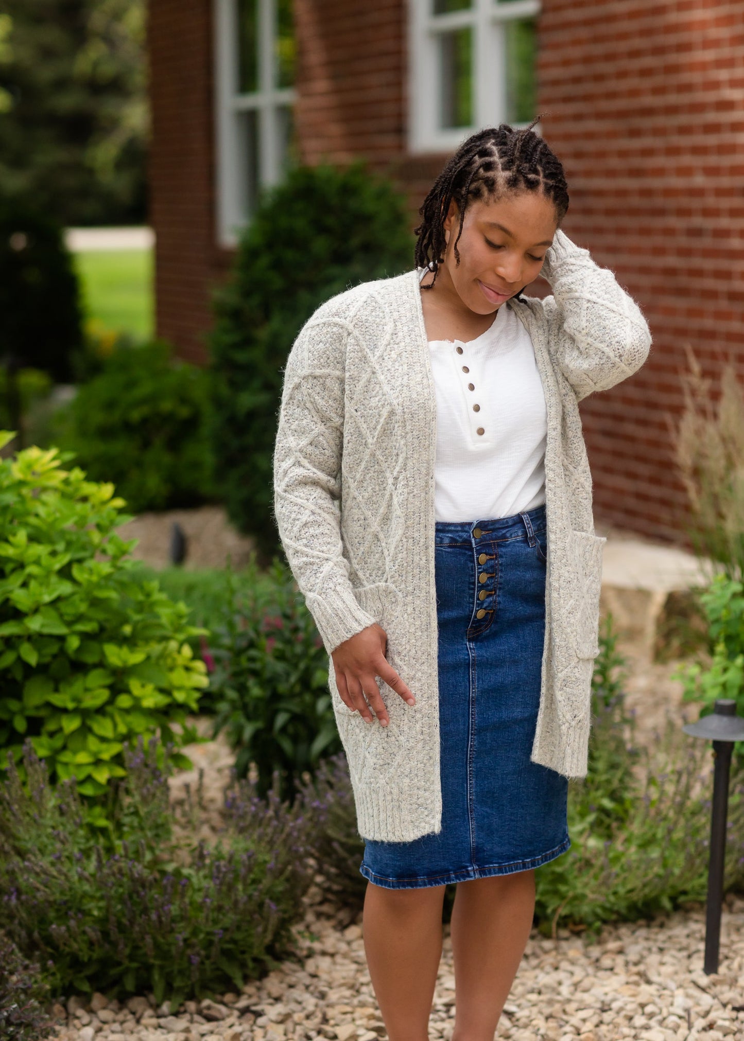 Gray Chunky Cable Knit Cardigan Tops